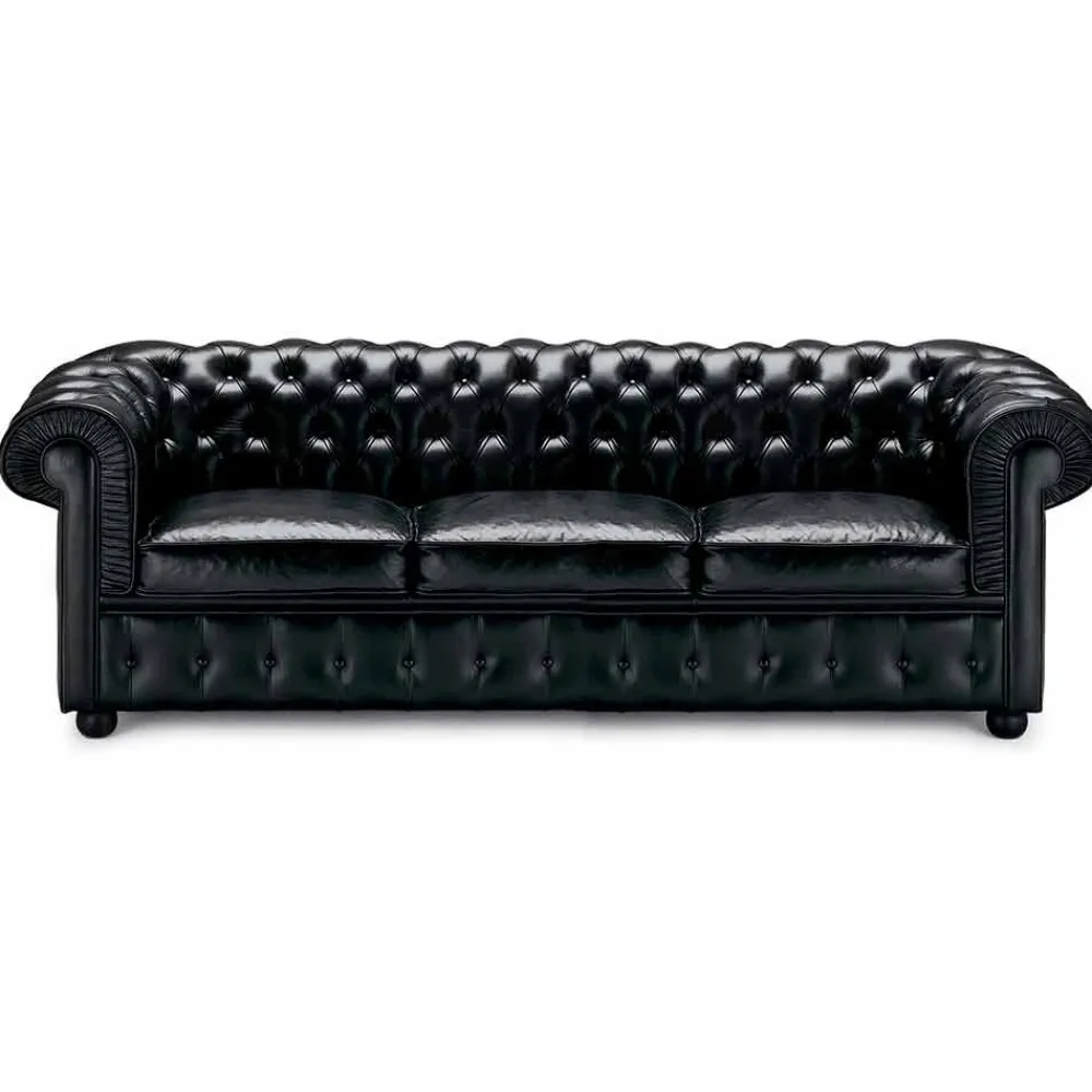 Viadurini Italian Sofas Klassische Sofas-3-Sitzer-Sofa mit Lederbezug und lackierten Füßen Made in Italy - Idra