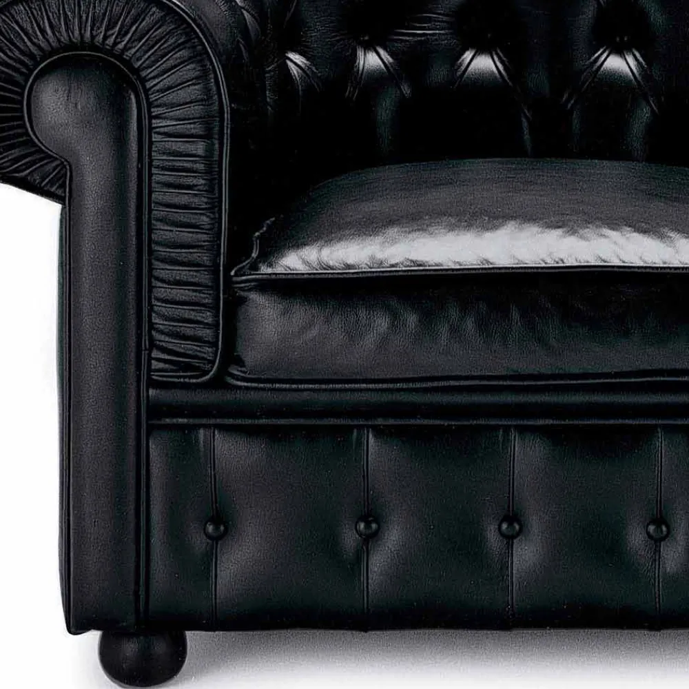 Viadurini Italian Sofas Klassische Sofas-3-Sitzer-Sofa mit Lederbezug und lackierten Füßen Made in Italy - Idra