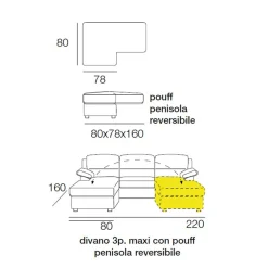 Viadurini Living Moderne Sofas-3-Sitzer-Sofa mit umkehrbarem Hocker aus Stoff Made in Italy - Budapest