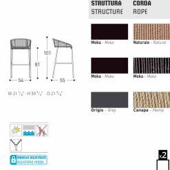 Varaschin Outdoor Hocker-Sitzhocker handgeflechtet 2 Teile