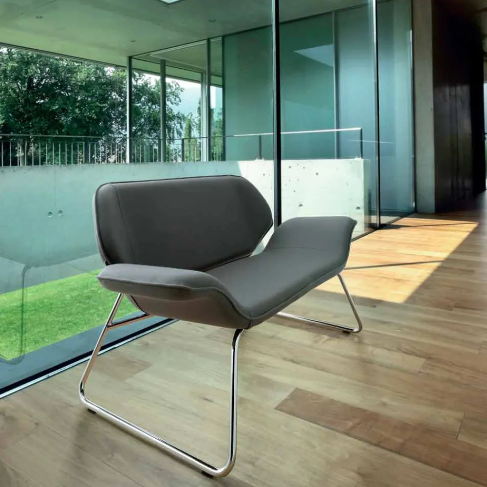 Viadurini Living Bürosofas-Sofa für Wartezimmer aus verchromten Stahl und Leder Cesare