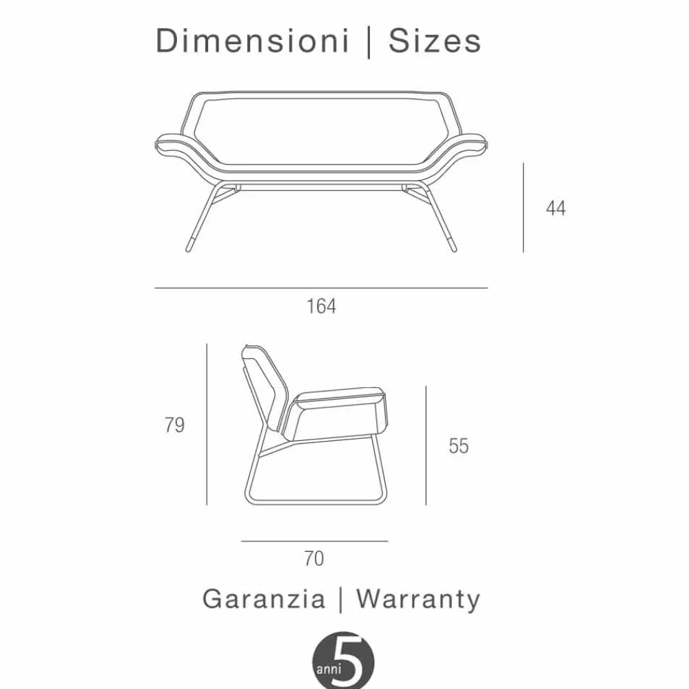 Viadurini Living Bürosofas-Sofa für Wartezimmer aus verchromten Stahl und Leder Cesare