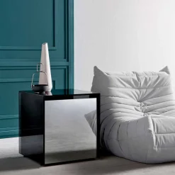 Viadurini Living Nachttische|Moderne Couchtische-Sofa-Beistelltisch oder Nachttisch aus Rauchglas mit Holzschublade - Mantra