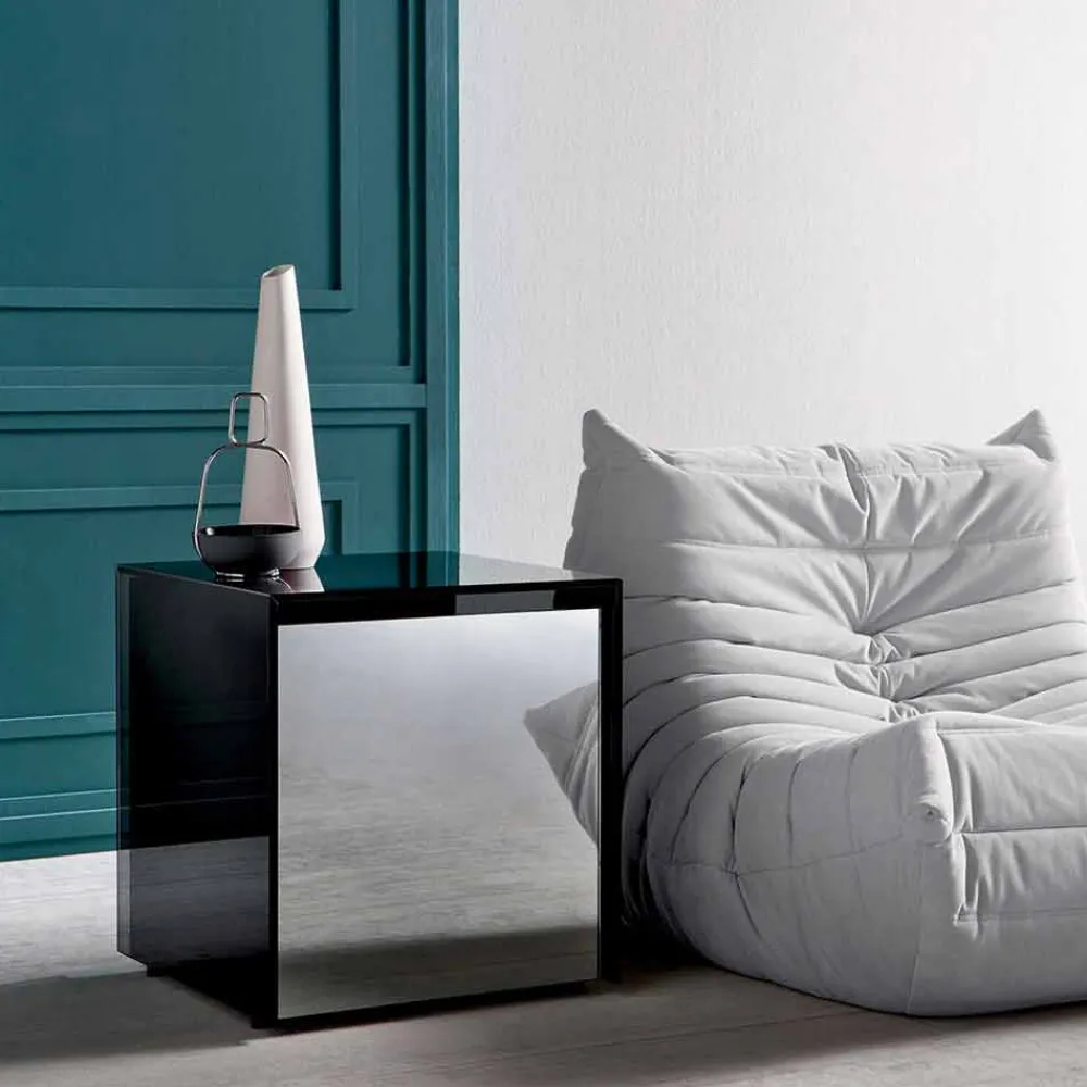 Viadurini Living Nachttische|Moderne Couchtische-Sofa-Beistelltisch oder Nachttisch aus Rauchglas mit Holzschublade - Mantra