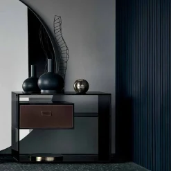 Viadurini Living Nachttische|Moderne Couchtische-Sofa-Beistelltisch oder Nachttisch aus Rauchglas mit Lederschublade - Linzy