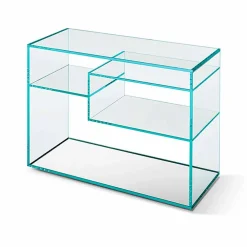 Viadurini Living Nachttische|Moderne Couchtische-Sofa-Beistelltisch oder Nachttisch mit Spiegelfuß aus extra klarem Glas - Linzy