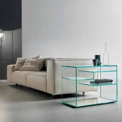 Viadurini Living Nachttische|Moderne Couchtische-Sofa-Beistelltisch oder Nachttisch mit Spiegelfuß aus extra klarem Glas - Linzy