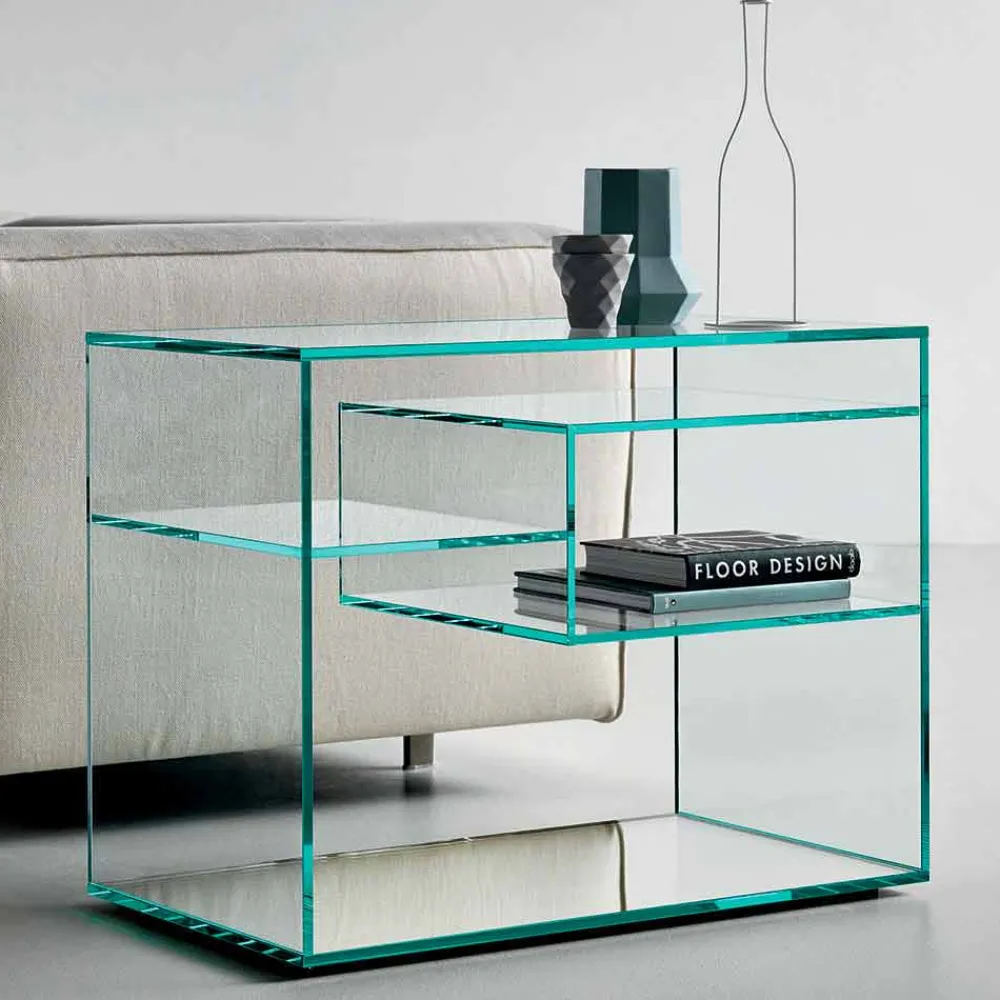 Viadurini Living Nachttische|Moderne Couchtische-Sofa-Beistelltisch oder Nachttisch mit Spiegelfuß aus extra klarem Glas - Linzy