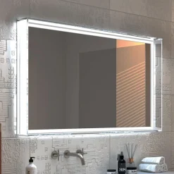 Viadurini Bathroom Badspiegel-Spiegel mit integrierten Lichtern und Kristallrahmen, hergestellt in Italien – Isaac