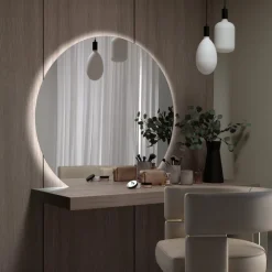 Viadurini Bathroom Badspiegel-Spiegel mit LED-Hintergrundbeleuchtung nur auf der runden Seite Made in Italy - Make