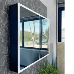 Viadurini Bathroom Badspiegel-Spiegelbehälter aus Holz mit Doppelspiegel und Lichtern, hergestellt in Italien – Darwin