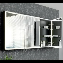 Viadurini Bathroom Badspiegel-Spiegelbehälter aus Holz mit Doppelspiegel und Lichtern, hergestellt in Italien – Darwin