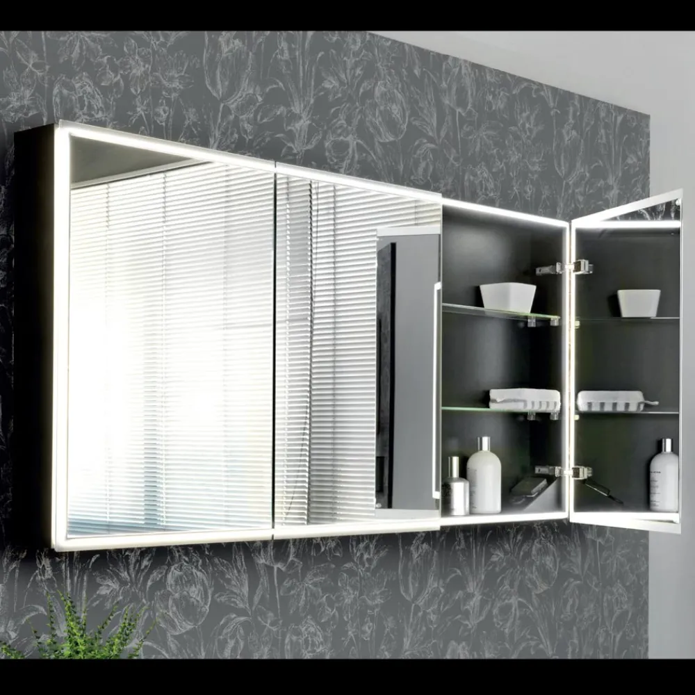 Viadurini Bathroom Badspiegel-Spiegelbehälter aus Holz mit Doppelspiegel und Lichtern, hergestellt in Italien – Darwin