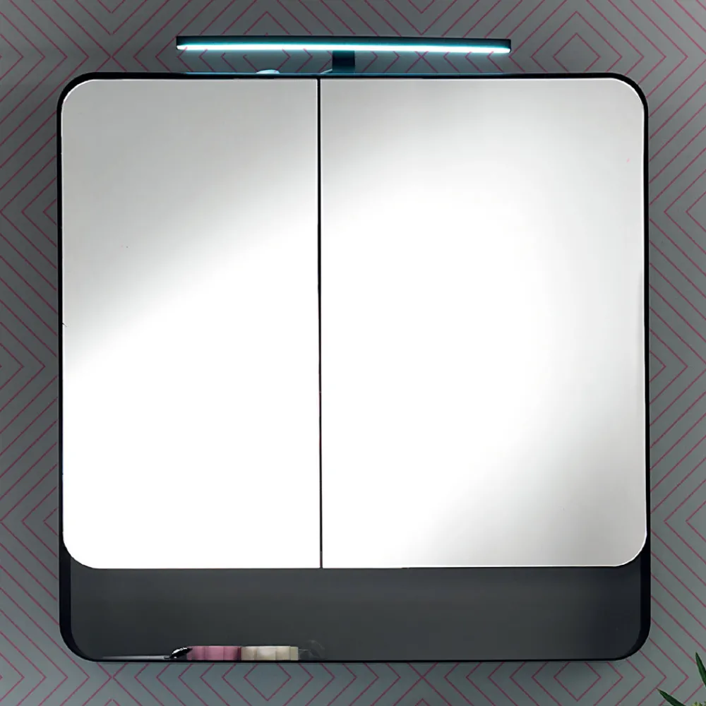 Viadurini Bathroom Badspiegel-Spiegelbehälter aus Metall mit Doppelspiegeltüren und Lichtern, hergestellt in Italien – Galileo