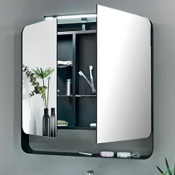 Viadurini Bathroom Badspiegel-Spiegelbehälter aus Metall mit Doppelspiegeltüren und Lichtern, hergestellt in Italien – Galileo