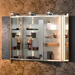 Viadurini Bathroom Badspiegel-Spiegelbehälter mit 3 Kristalltüren und 3 LED-Lichtern, Precious - Maxi