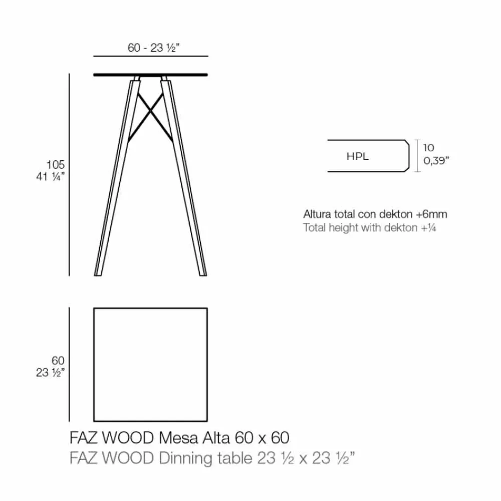 Vondom Garten Beistelltisch-Square Design High Bar Tisch in Holz und HPL, 4 Stück - Faz Wood von