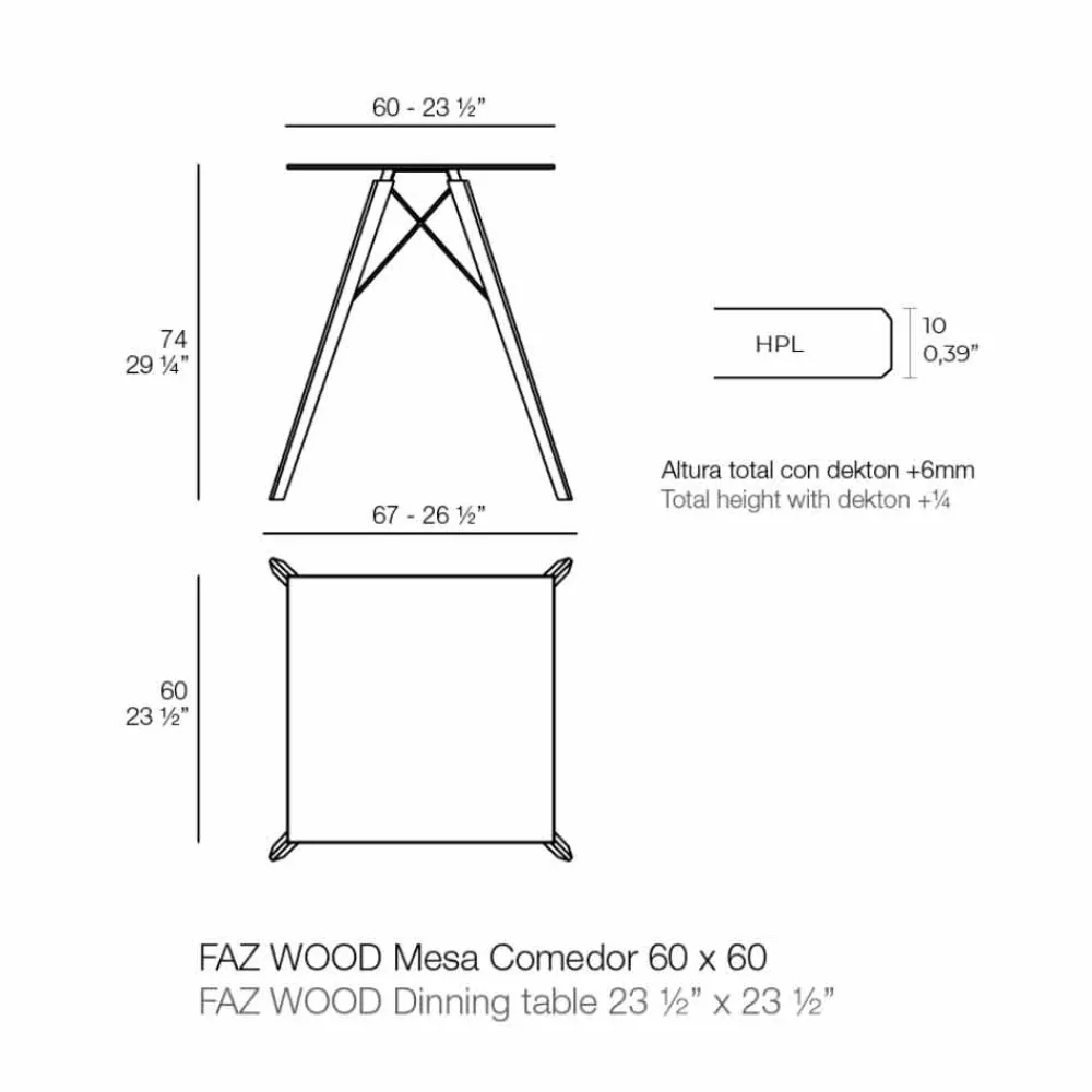 Vondom Esstische-Square Design Holz und HPL Esstisch, 4 Stück - Faz Wood von