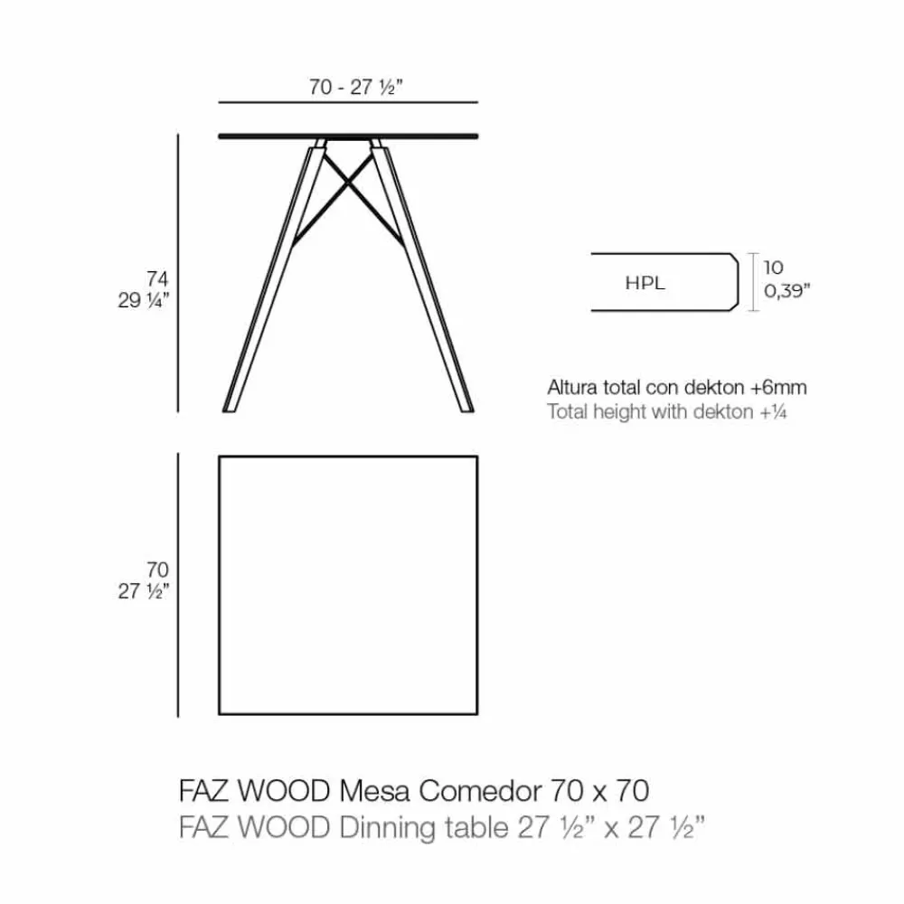 Vondom Esstische-Square Design Holz und HPL Esstisch, 4 Stück - Faz Wood von