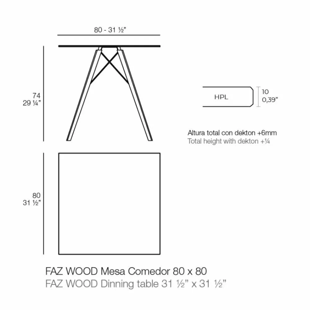 Vondom Esstische-Square Design Holz und HPL Esstisch, 4 Stück - Faz Wood von
