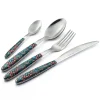Viadurini Kitchen Besteck Set-Stahl- und Kunststoffbesteck Farbiges Blumendekor 24 Stück - Alessandra