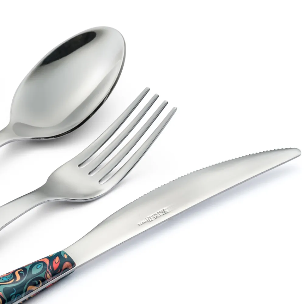 Viadurini Kitchen Besteck Set-Stahl- und Kunststoffbesteck Farbiges Blumendekor 24 Stück - Alessandra