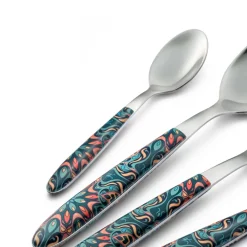 Viadurini Kitchen Besteck Set-Stahl- und Kunststoffbesteck Farbiges Blumendekor 24 Stück - Alessandra