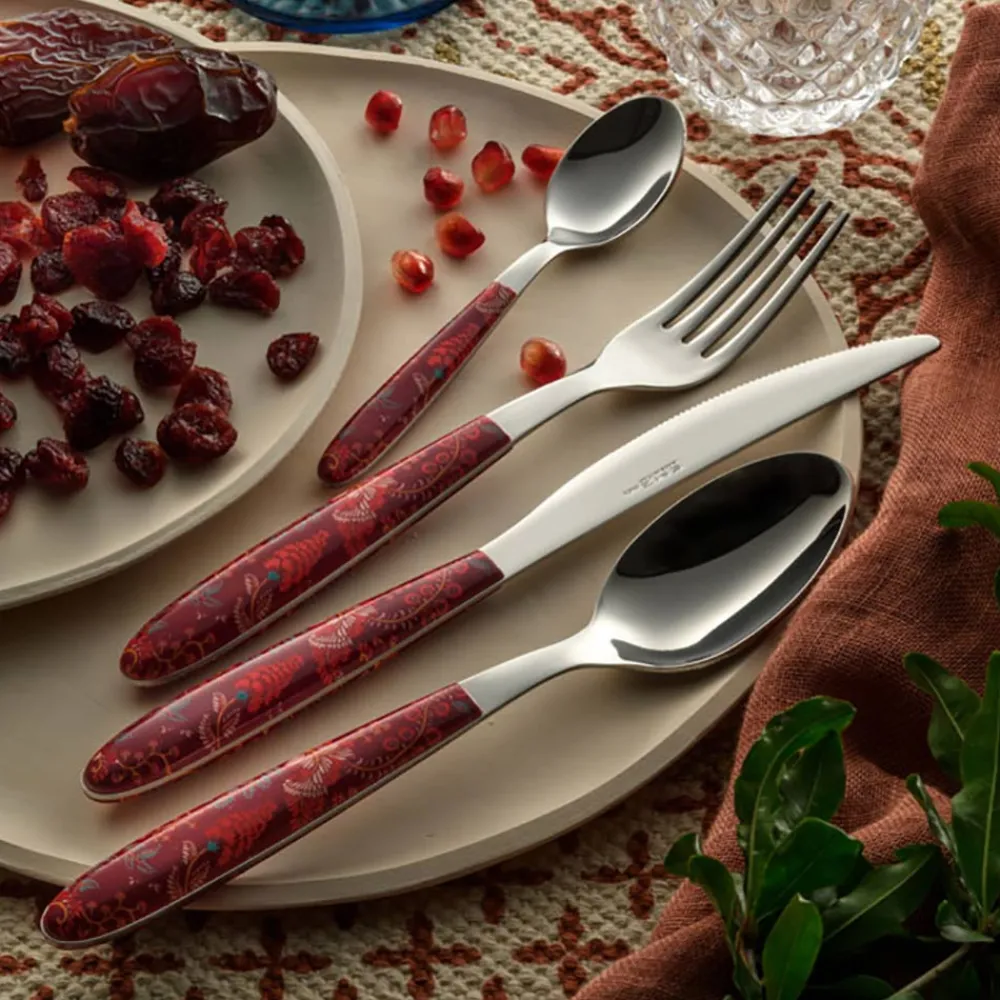 Viadurini Kitchen Besteck Set-Stahl- und Kunststoffbesteck Coloured Arabesque Decor 24 Stück - Alessandra