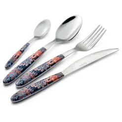 Viadurini Kitchen Besteck Set-Stahl- und Kunststoffbesteck Farbige Dekoration mit Tiger 24 Stück - Alessandra