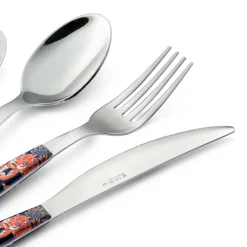 Viadurini Kitchen Besteck Set-Stahl- und Kunststoffbesteck Farbige Dekoration mit Tiger 24 Stück - Alessandra