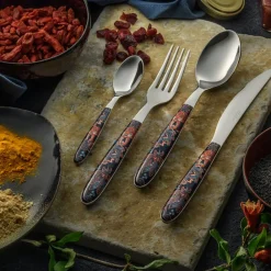 Viadurini Kitchen Besteck Set-Stahl- und Kunststoffbesteck Farbige Dekoration mit Tiger 24 Stück - Alessandra