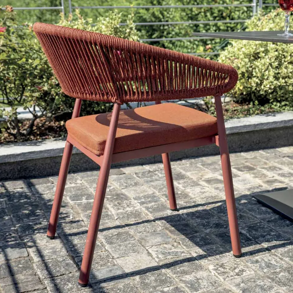 Viadurini in the Garden Gartenstühle Metall-Stapelbarer Aluminiumstuhl mit Seilkissen und Rückenlehne - Frescultura