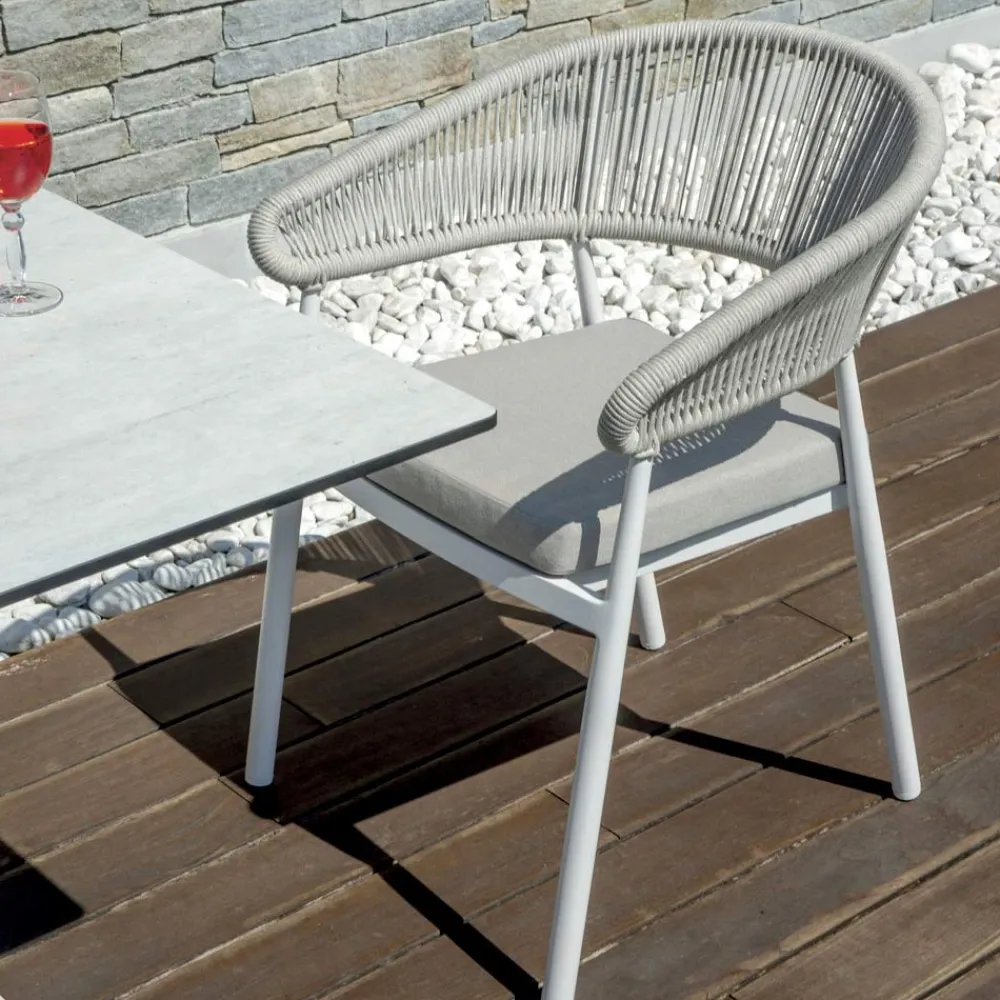 Viadurini in the Garden Gartenstühle Metall-Stapelbarer Aluminiumstuhl mit Seilkissen und Rückenlehne - Frescultura