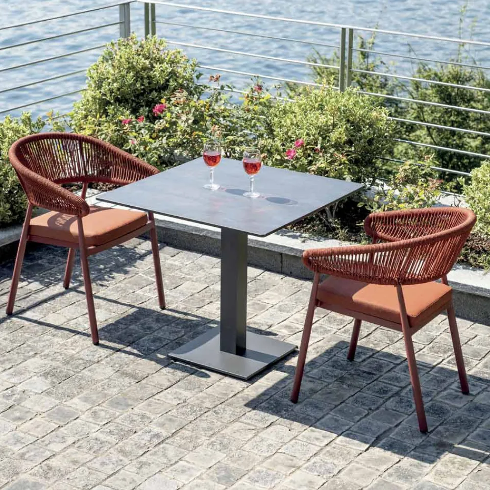 Viadurini in the Garden Gartenstühle Metall-Stapelbarer Aluminiumstuhl mit Seilkissen und Rückenlehne - Frescultura