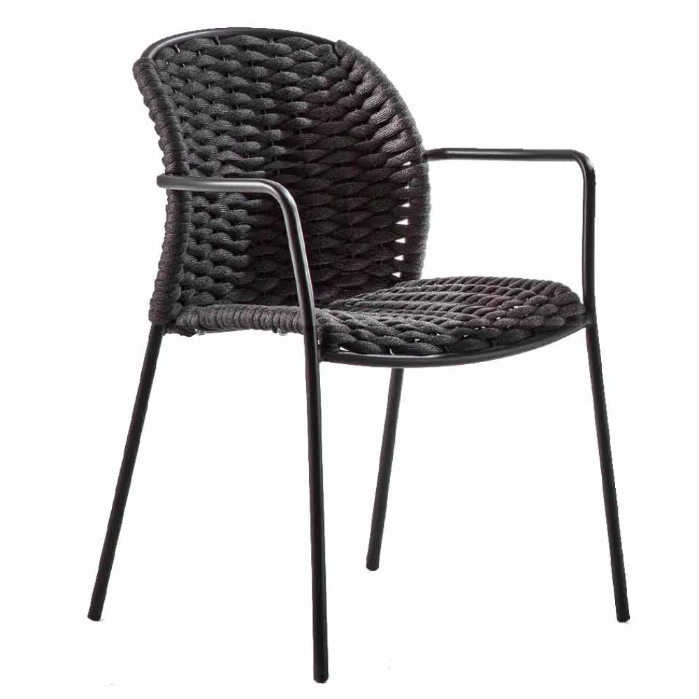 Viadurini in the Garden Gartenstühle Metall-Stapelbarer Außenstuhl aus Seil und Anthrazitmetall, 4 Stück - Drusilla