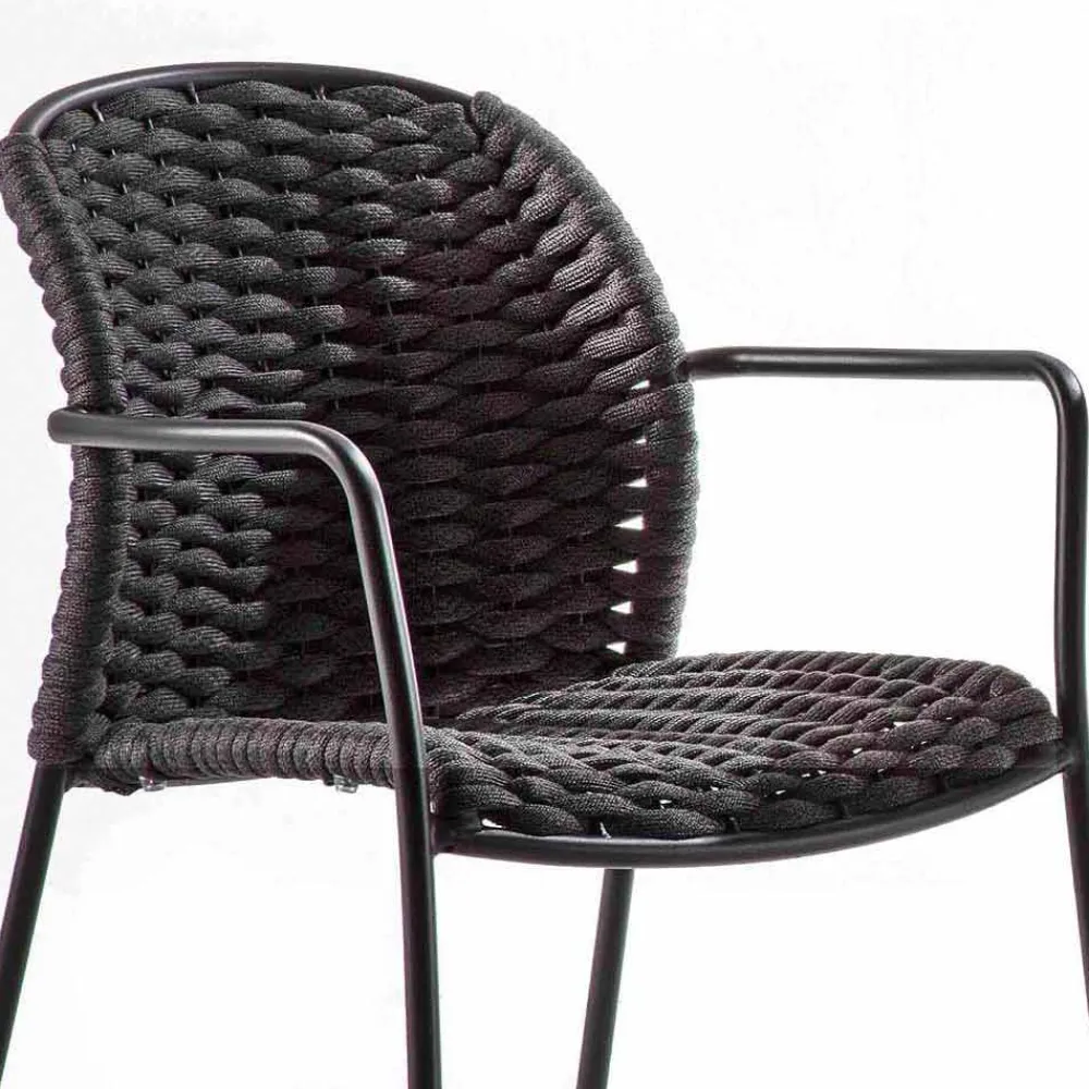 Viadurini in the Garden Gartenstühle Metall-Stapelbarer Außenstuhl aus Seil und Anthrazitmetall, 4 Stück - Drusilla
