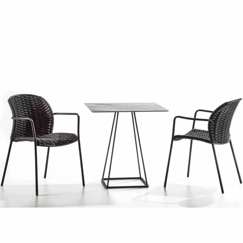 Viadurini in the Garden Gartenstühle Metall-Stapelbarer Außenstuhl aus Seil und Anthrazitmetall, 4 Stück - Drusilla