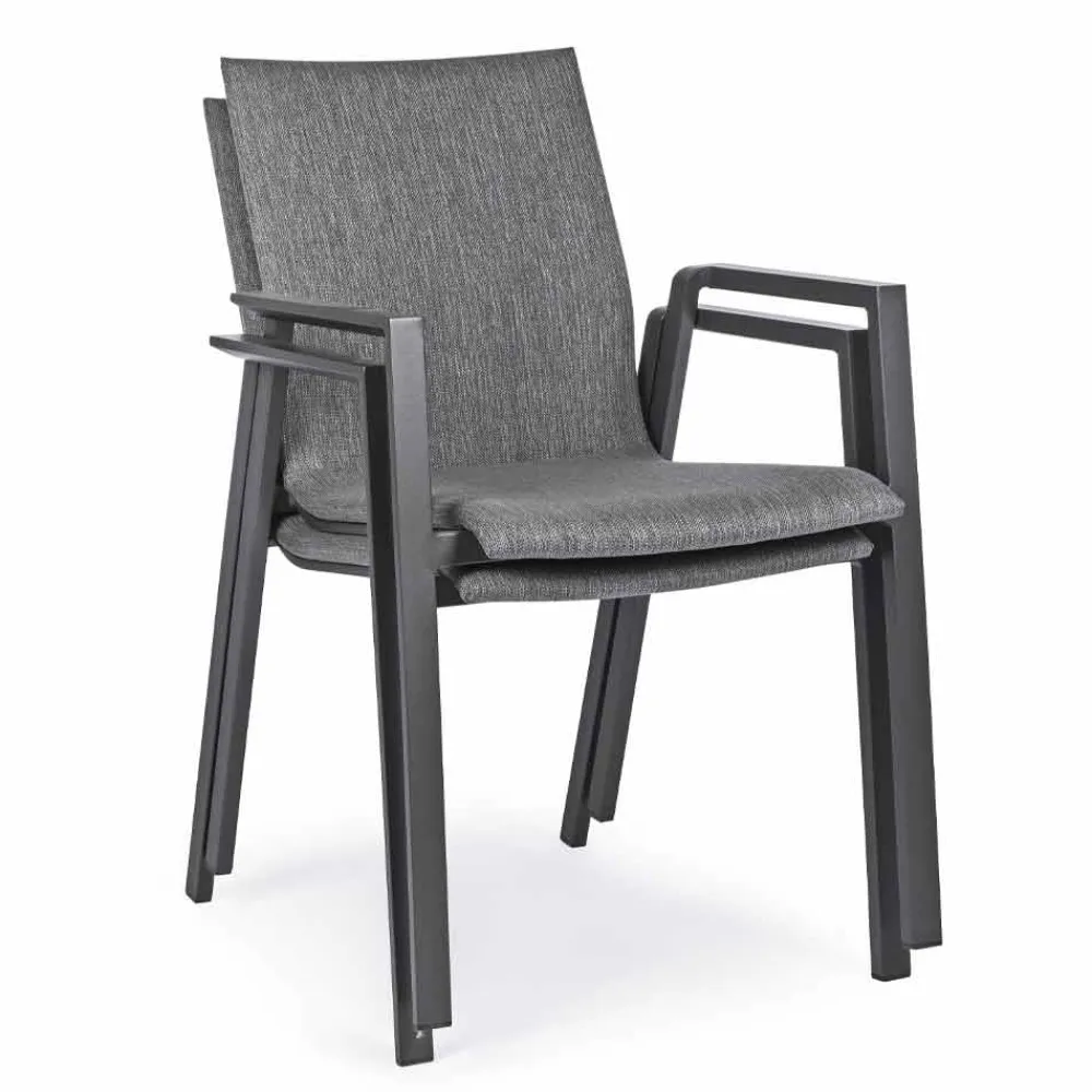 Viadurini in the Garden Gartenstühle Metall-Stapelbarer Außenstuhl aus Stoff und lackiertem Aluminium, 4 Stück - Assia