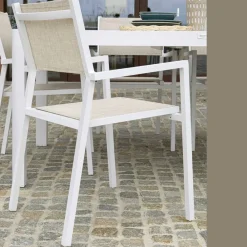 Viadurini in the Garden Metallsessel-Stapelbarer Gartenstuhl aus beigem Textilene und Aluminium - Foglio