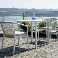 Viadurini in the Garden Gartenstühle Metall-Stapelbarer Stuhl mit Aluminiumsitz mit Kissen und Seilrücken - Aria