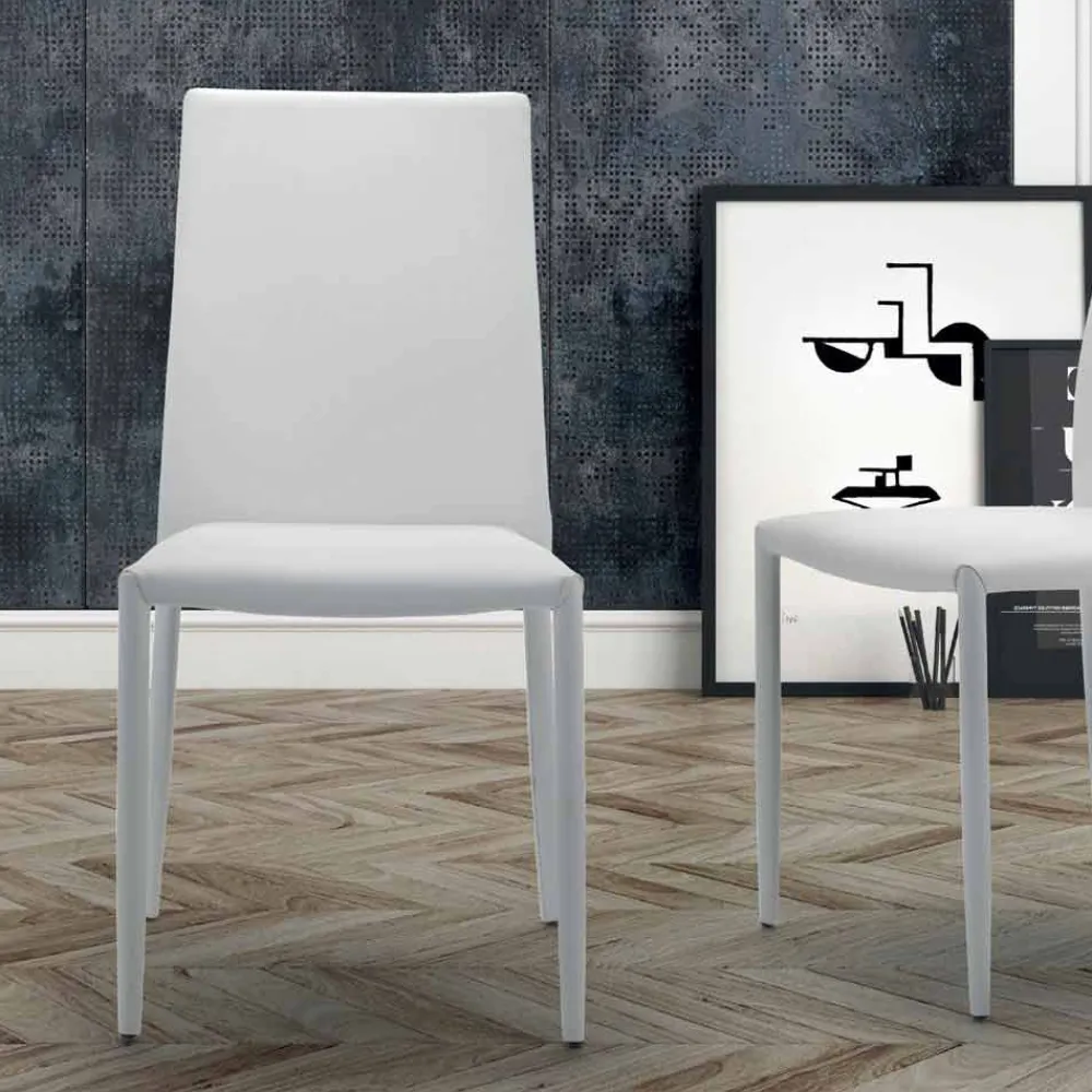 Viadurini Living Moderne Stühle-Stapelbarer Wohnzimmerstuhl, gepolstert und gepolstert mit Öko-Leder – Monamour