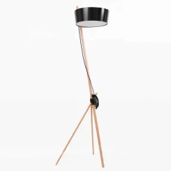 Viadurini Lighting Moderne Stehlampen-Stehlampe aus Holz und Metall mit Details aus veganem Leder - Avetta