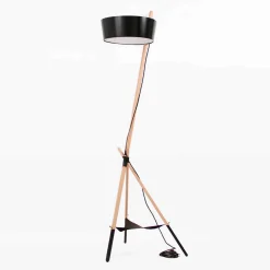 Viadurini Lighting Moderne Stehlampen-Stehlampe aus Holz und Metall mit Details aus veganem Leder - Avetta