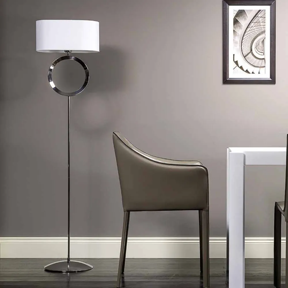 Viadurini Lighting Moderne Stehlampen-Stehlampe aus Stahl mit weißem Lampenschirm Hmax 149,5cm Moon