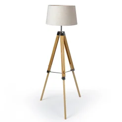 Viadurini Lighting Moderne Stehlampen-Stehlampe mit 3-Fuß-Holzfuß und Lampenschirm aus Segeltuch - Evette