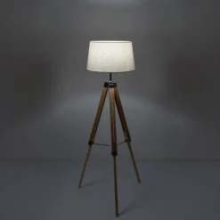 Viadurini Lighting Moderne Stehlampen-Stehlampe mit 3-Fuß-Holzfuß und Lampenschirm aus Segeltuch - Evette