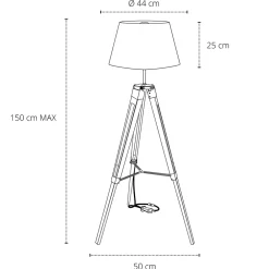 Viadurini Lighting Moderne Stehlampen-Stehlampe mit 3-Fuß-Holzfuß und Lampenschirm aus Segeltuch - Evette