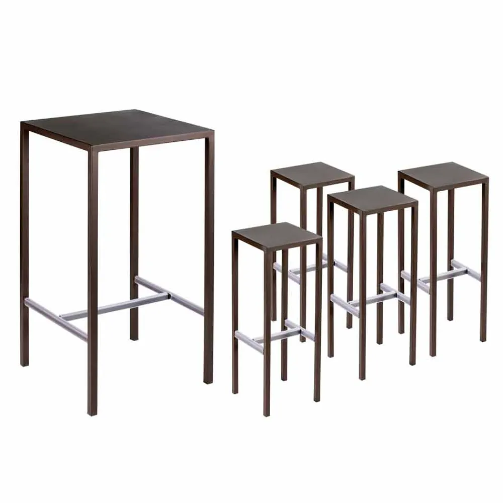 Viadurini in the Garden Gartentische Fest-Stehtisch mit 4 Außenhockern aus lackiertem Metall Made in Italy - Fada