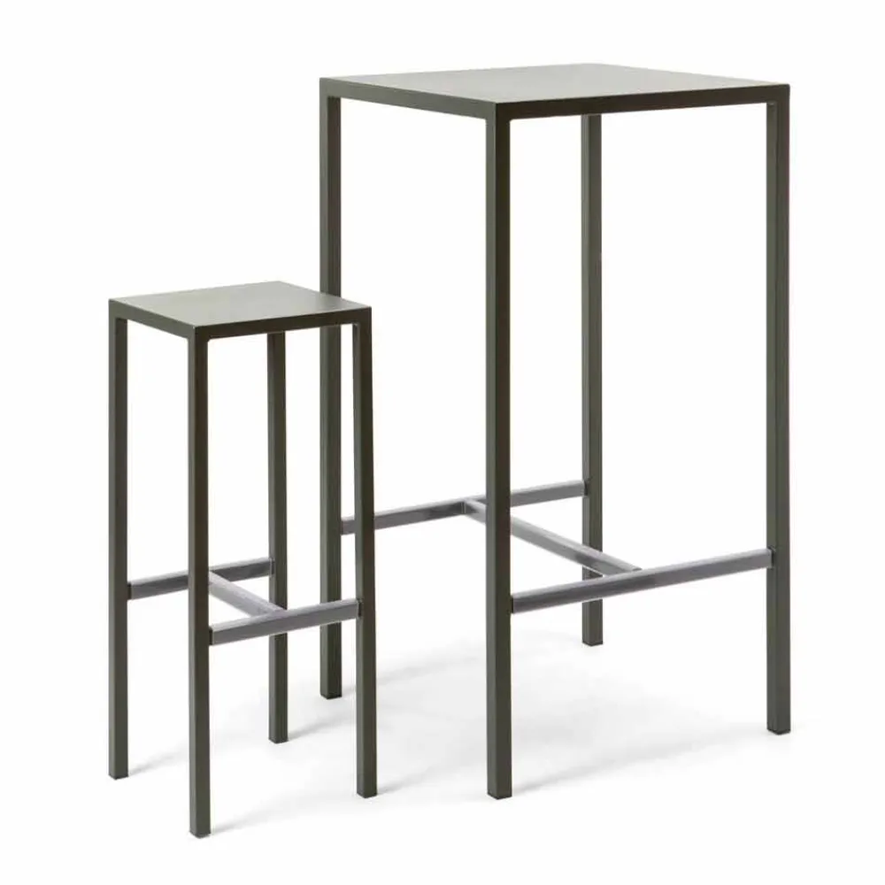 Viadurini in the Garden Gartentische Fest-Stehtisch mit 4 Außenhockern aus lackiertem Metall Made in Italy - Fada