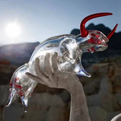 Viadurini Living Deko Artikel Und Wohnaccessoires-Stierförmiges Ornament aus rotem und transparentem Glas Made in Italy - Torero